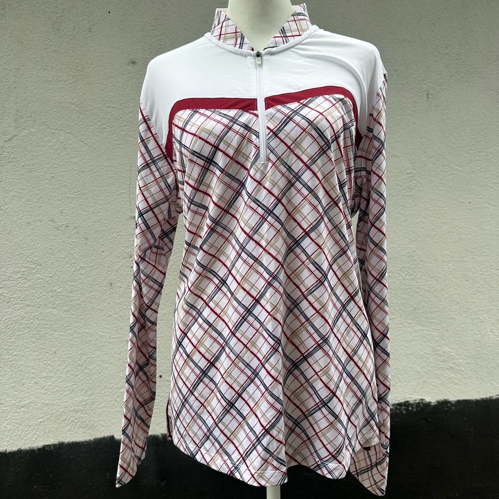 ‼️SUMMER CLEARANCE ‼️Red and White Long Sleeve Mandarin Collar Shirt